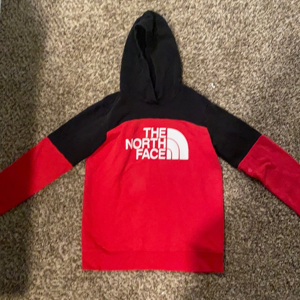 Boys large north face hoodie red and black